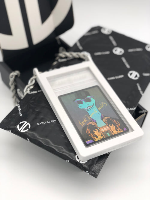 Card Clasp Slab Holder Necklace: Moon White