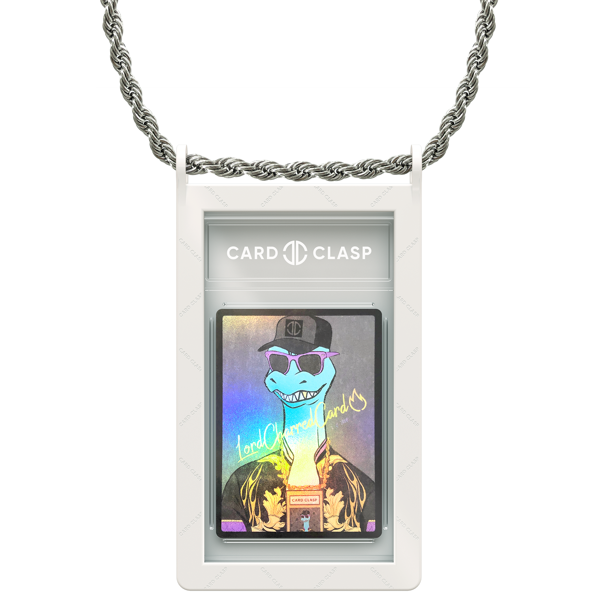 Card Clasp Slab Holder Necklace: Moon White